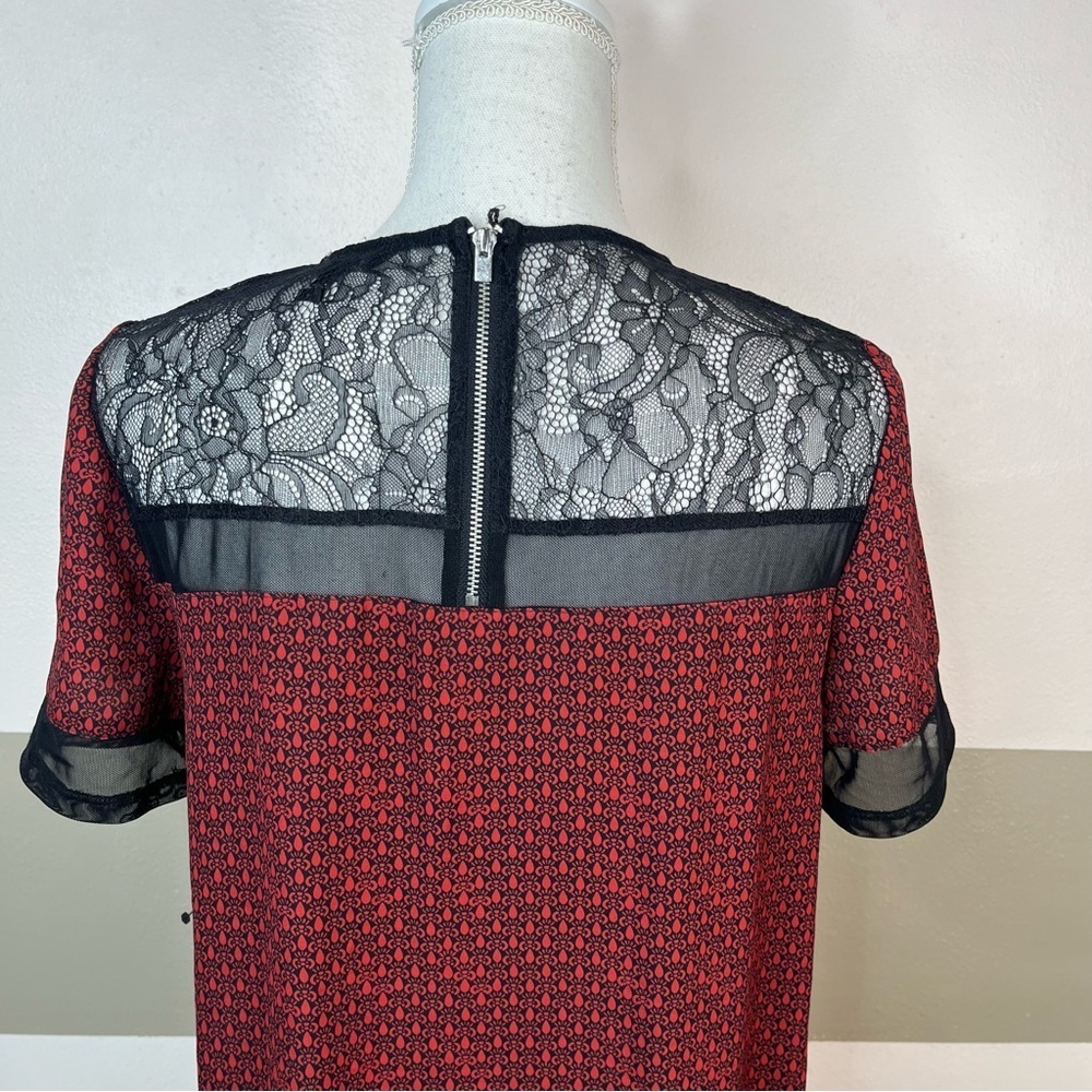 2/$25 Express Red Floral Lace Contemporary Business Short Sleeve Slip Dress S - Picture 10 of 16